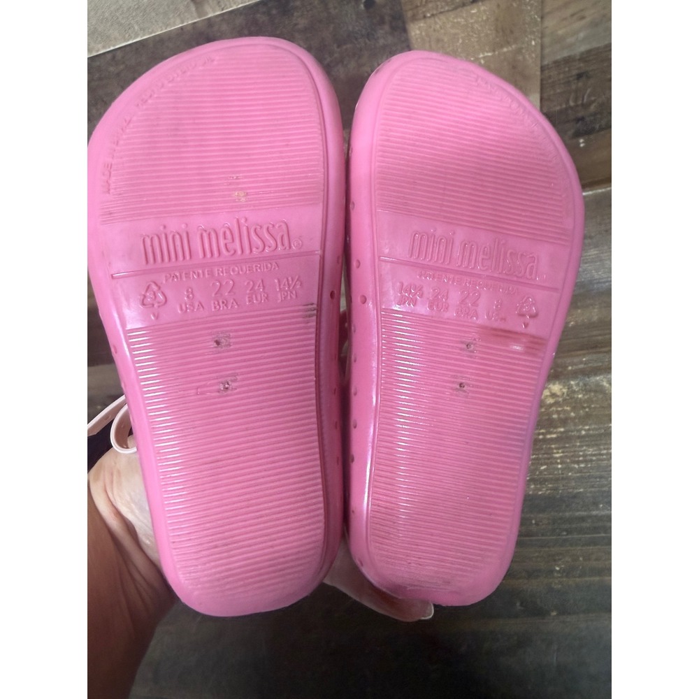 Mini Melissa Pink Mary Jane Bow Jelly Shoes Perforated Flats Girls Size 8 - Picture 6 of 7